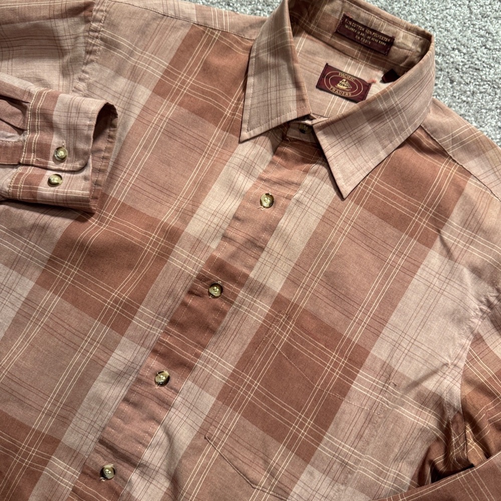 Vintage Pacific Traders Shirt Mens M Brown Plaid Cotton Workwear Button Y2K